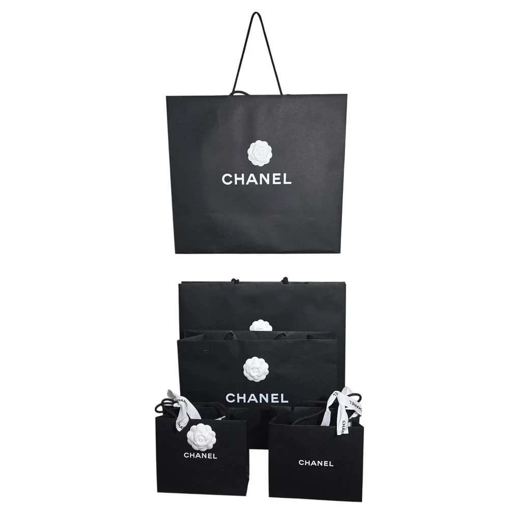 Chanel Shopping Bags Set of 5 Black White Camellia Flower Logo Multi-Size Good